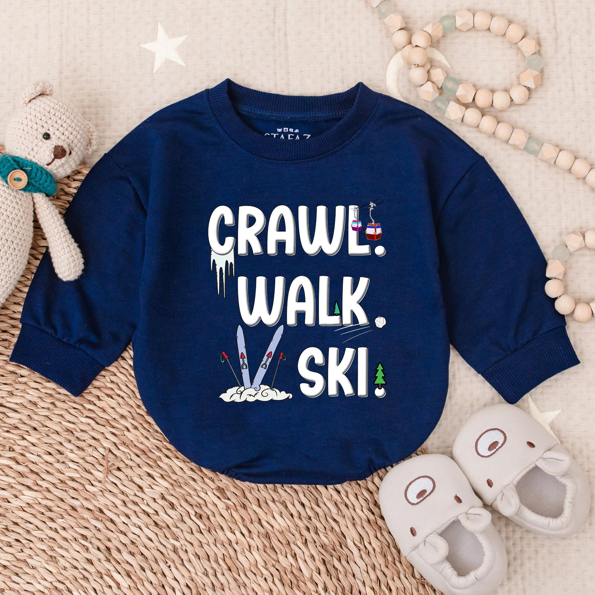 Crawl Walk Ski Baby Romper & Bodysuit for Skiing Lovers Adventure Baby Clothes Pregnancy Reveal or Baby Shower Gift