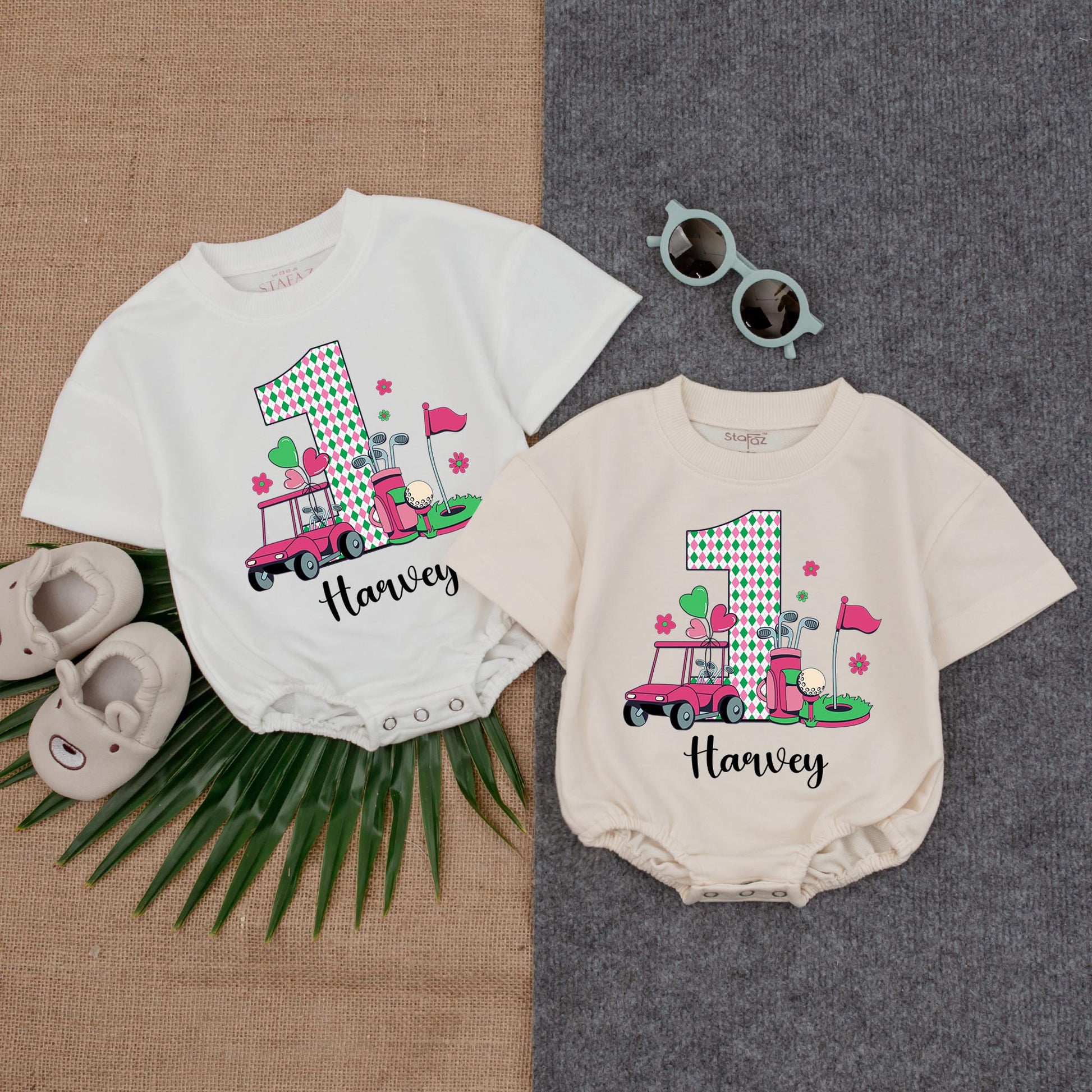 Custom Name Baby Girl Golf Caddy Romper Sweatshirt Daddy's Little Golfing Buddy Birthday Outfit Fathers Day Soft Play Clothes