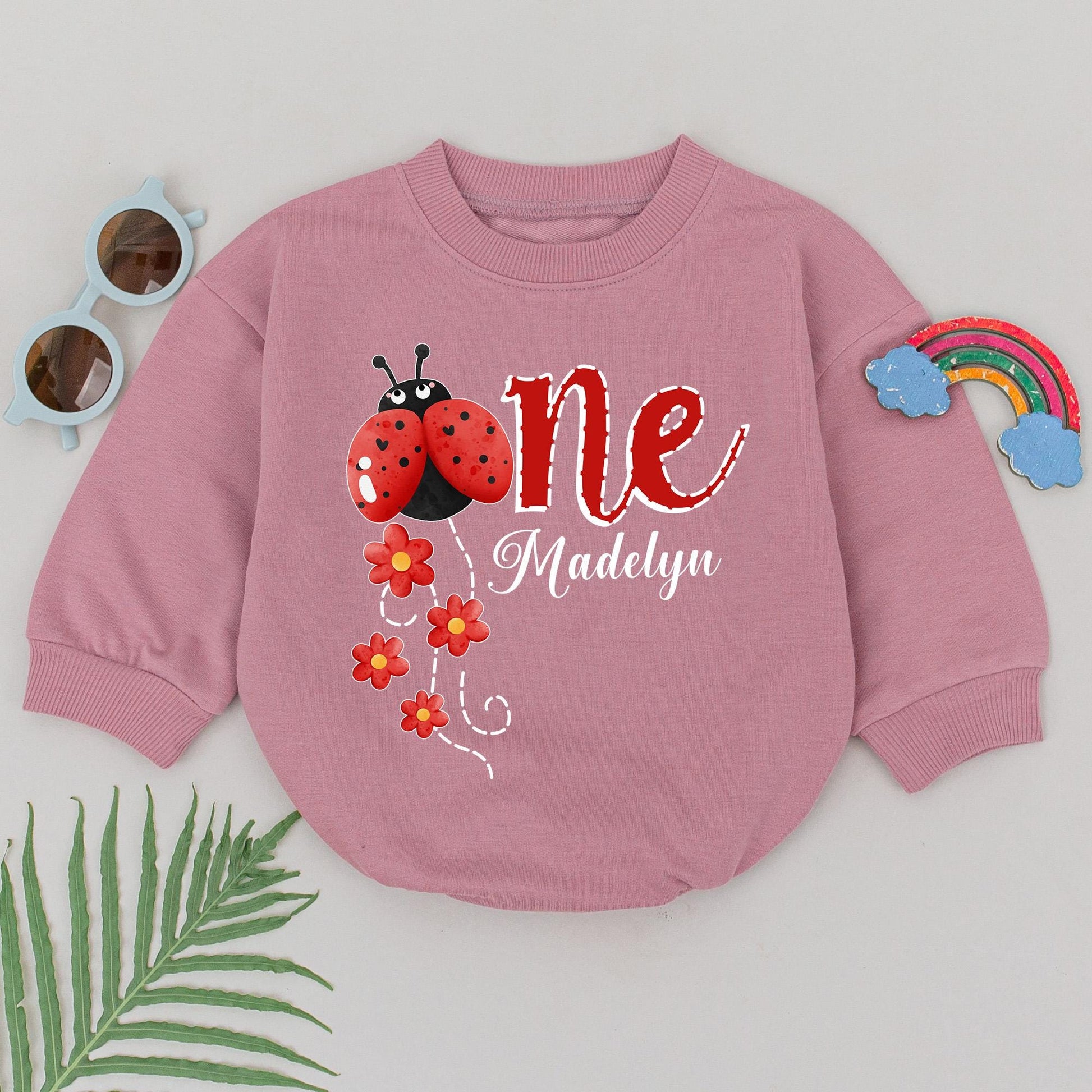 Personalized Ladybug First Birthday Romper, Custom Name One Year Old Outfit, Red Bug Party Clothes, Baby Girl Romper, Adorable 1st Birthday Gift