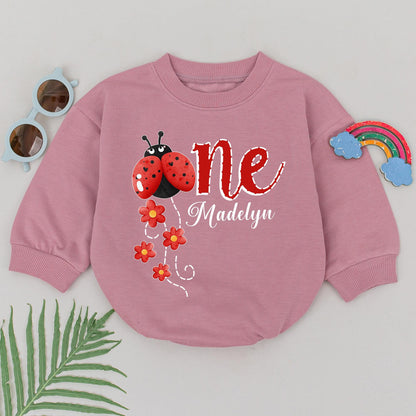 Personalized Ladybug First Birthday Romper, Custom Name One Year Old Outfit, Red Bug Party Clothes, Baby Girl Romper, Adorable 1st Birthday Gift