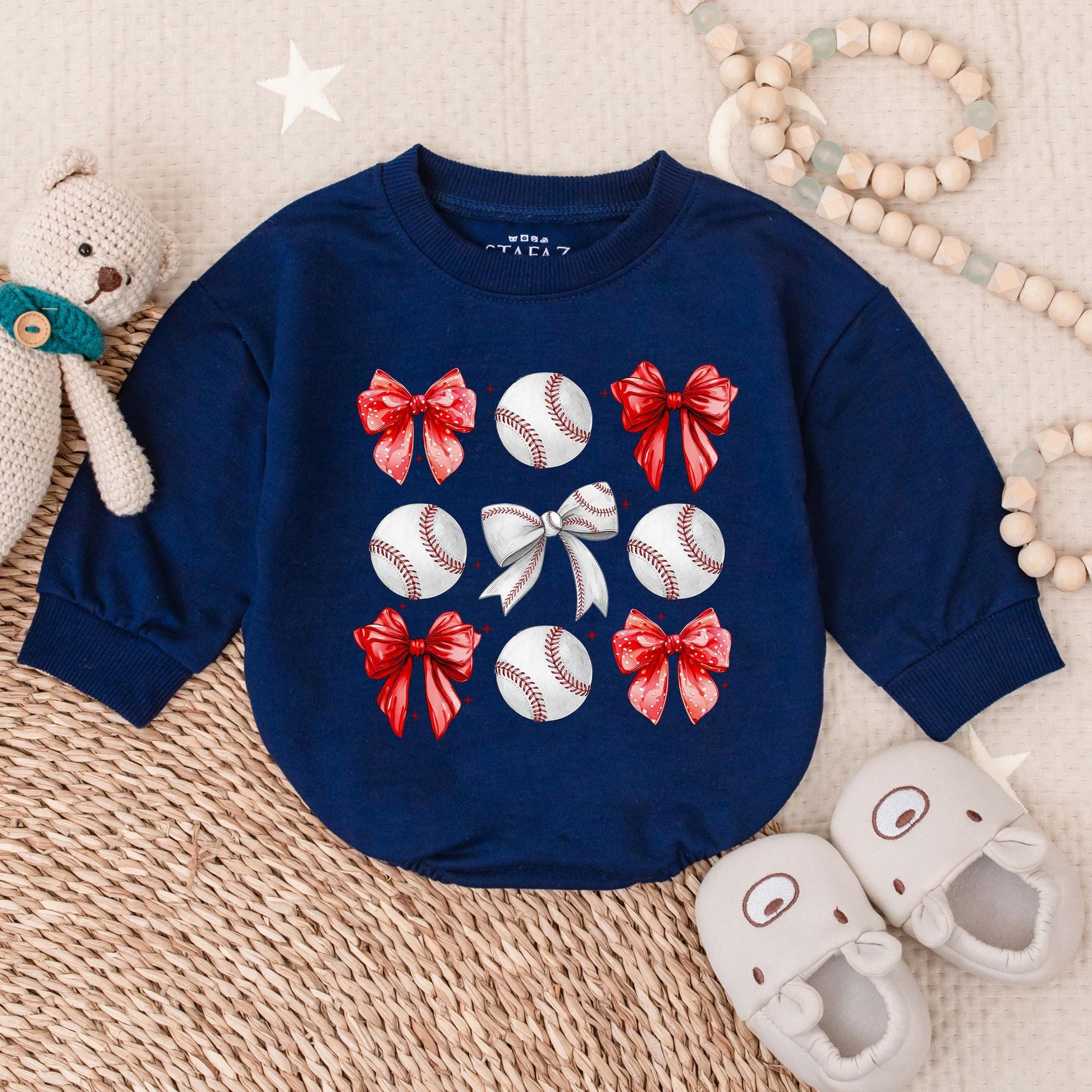 Vintage Baseball Bow Sweatshirt Romper Bodysuit for Baby Gameday Fun, Perfect Pregnancy Reveal or Shower Gift