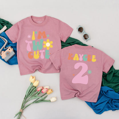 Personalized Two Cute Birthday Shirt, Groovy 2nd Birthday Girl Outfit, Custom Name Toddler Tee, Retro Party Top, Playful Second Birthday Gift 