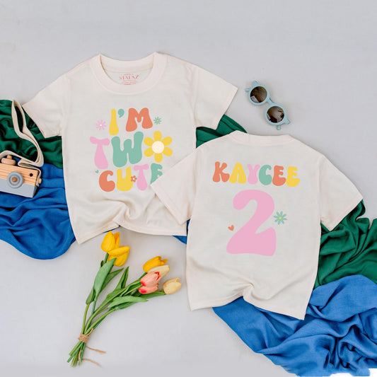 Personalized Two Cute Birthday Shirt, Groovy 2nd Birthday Girl Outfit, Custom Name Toddler Tee, Retro Party Top, Playful Second Birthday Gift 