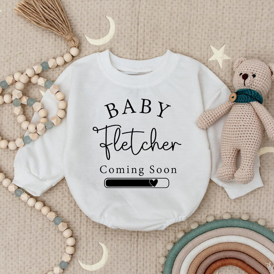 Personalized Baby Coming Soon Bodysuit, Custom Name Pregnancy Announcement Romper, Due Date Reveal Grow, Heart Progress Bar, Minimalist Design, Black Print 2025