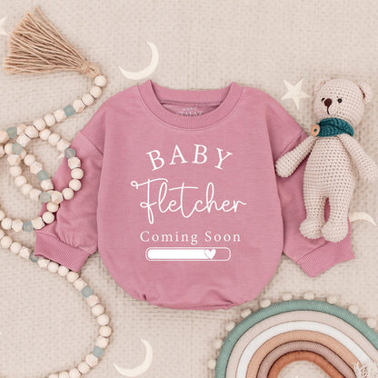 Personalized Baby Coming Soon Bodysuit, Custom Name Pregnancy Announcement Romper, Due Date Reveal Grow, Heart Progress Bar, Minimalist Design, Black Print 2025
