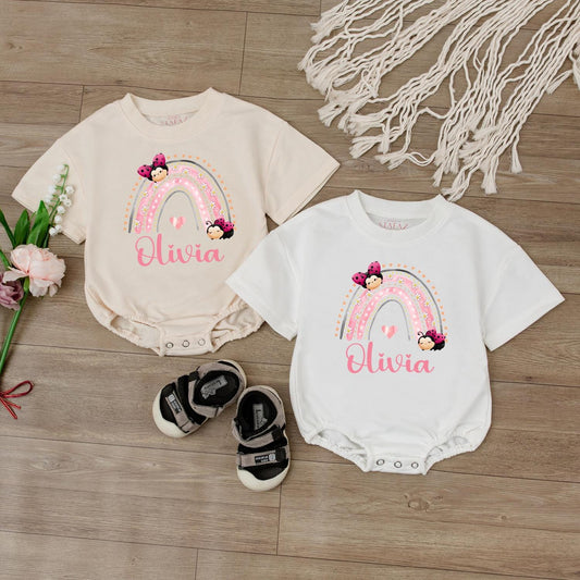 Cute Ladybug Birthday Girl Romper Personalized Baby First Birthday Bodysuit Custom June Bug Baby Gift Summer Cotton