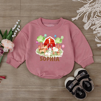 Personalized Farm Barnyard Birthday Romper Baby First 1st Birthday Outfit Animal Bodysuit for Infant Boy Girl Soft Cotton Comfortable Gift
