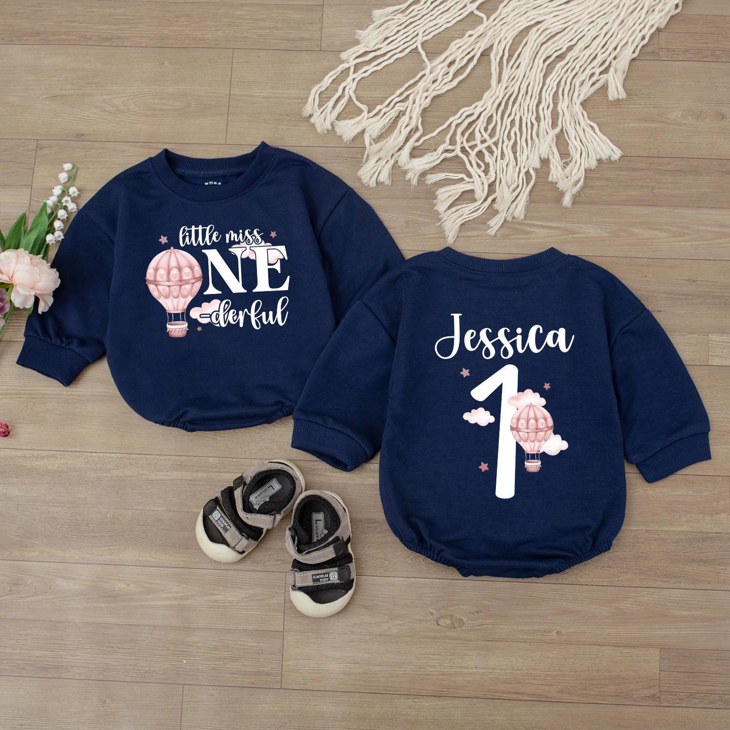 Little Miss One Romper Hot Air Balloon Baby Girl First Birthday Outfit Personalized Custom 1st Birthday Gift