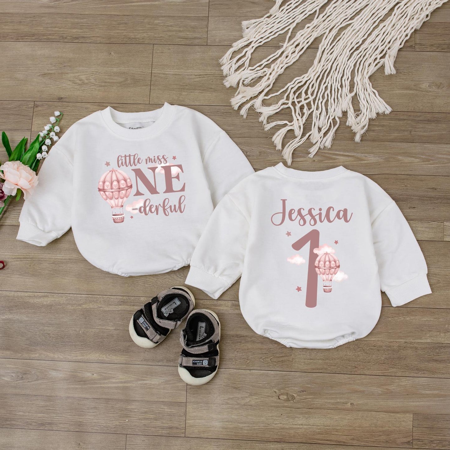 Little Miss One Romper Hot Air Balloon Baby Girl First Birthday Outfit Personalized Custom 1st Birthday Gift