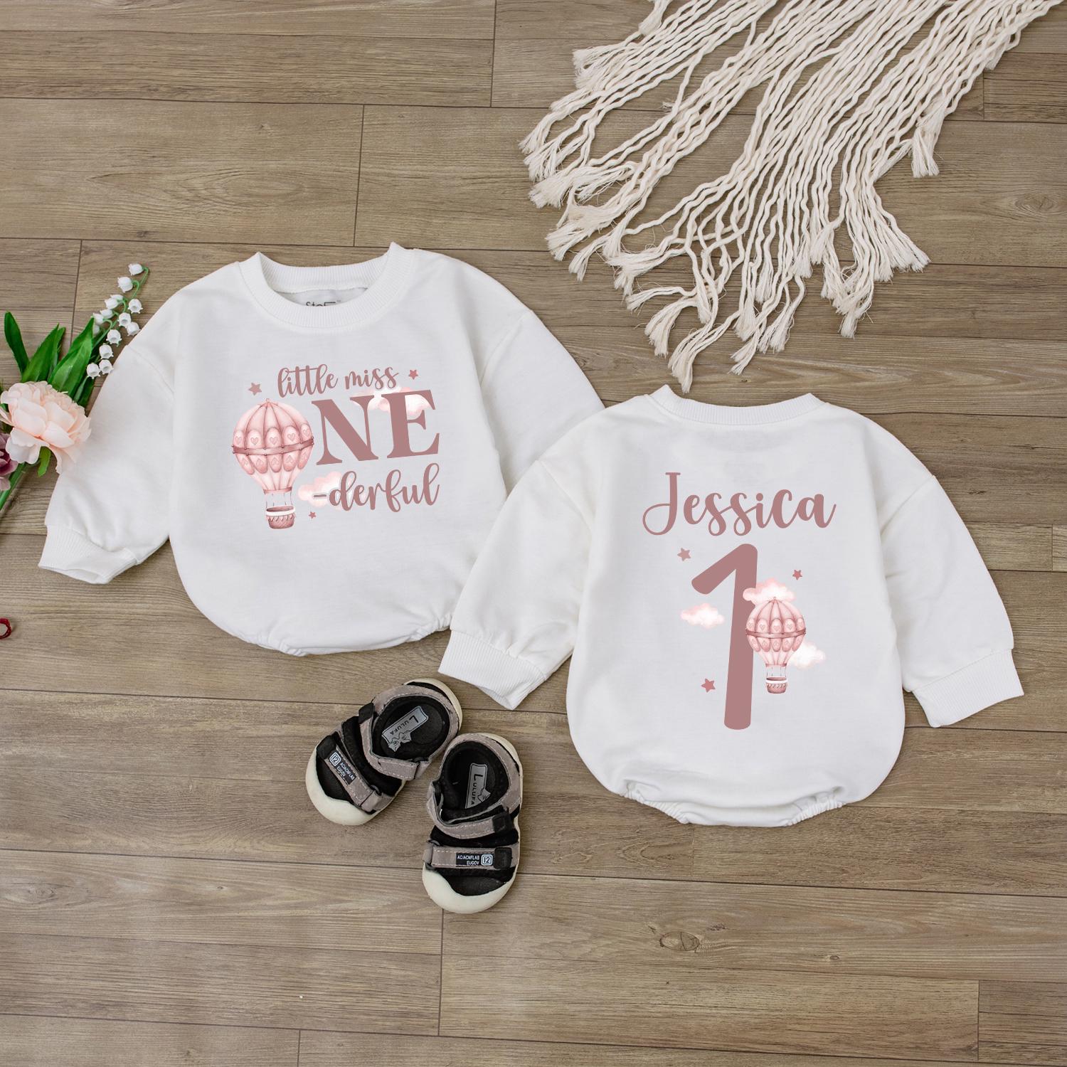 Little Miss One Romper Hot Air Balloon Baby Girl First Birthday Outfit Personalized Custom 1st Birthday Gift