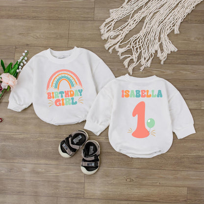 Boho Rainbow First Birthday Romper Custom Name Baby Girl Clothes Retro Outfit Gift 1 Year Old Celebration Outfit