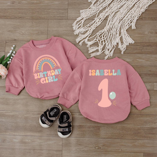 Boho Rainbow First Birthday Romper Custom Name Baby Girl Clothes Retro Outfit Gift 1 Year Old Celebration Outfit