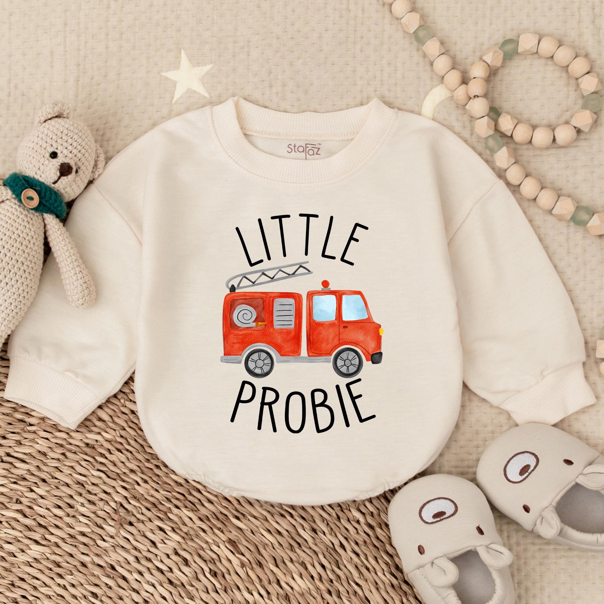 Custom Firetruck T-shirt Bubble Romper for Baby Boys Little Probie Firefighter Outfit Newborn Shower Gift Soft Cotton Bodysuit Apparel