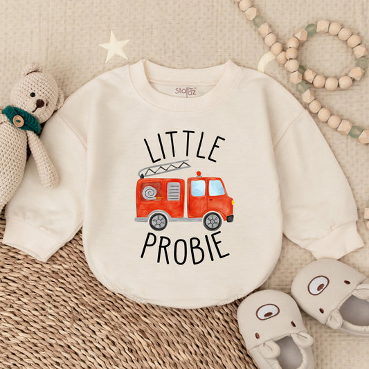Custom Firetruck T-shirt Bubble Romper for Baby Boys Little Probie Firefighter Outfit Newborn Shower Gift Soft Cotton Bodysuit Apparel