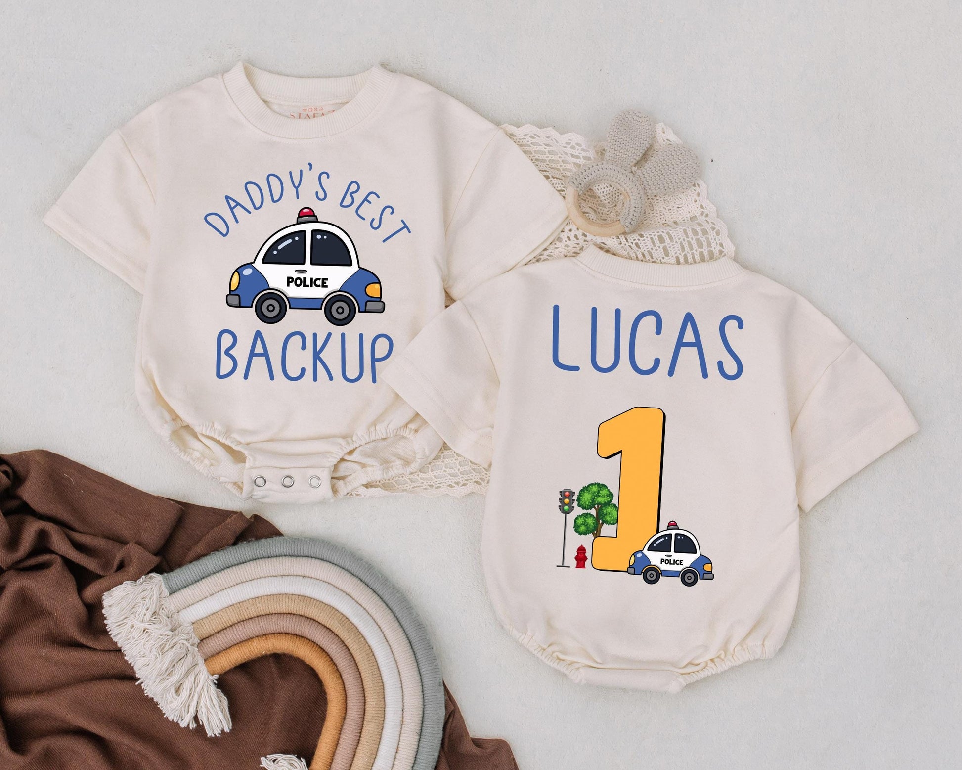 Daddy’s Best Backup Police Baby Romper First Birthday Outfit Custom Law Enforcement Gift Police Car Baby Clothes