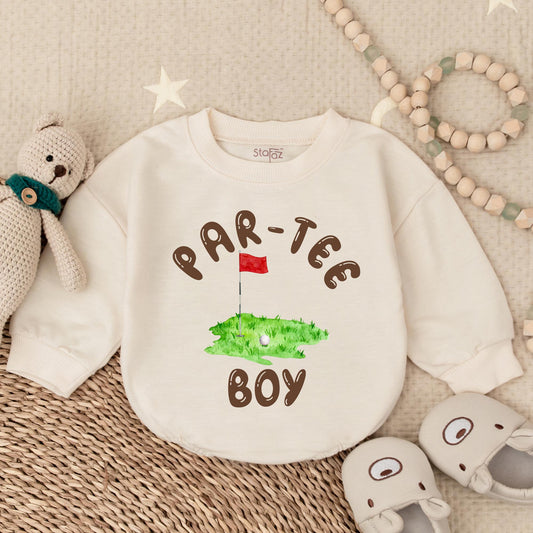 Boys Golf Birthday Bubble Romper Toddler Par-Tee Outfit Cake Smash Tee Shirt First Birthday Party Gift Kids Golf Themed Celebration