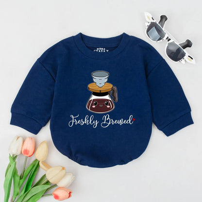 Freshly Brewed T-shirt Bubble Romper Cute Coffee Pun Newborn Baby Outfit Barista Baby Shower Gift Reveal Clothes