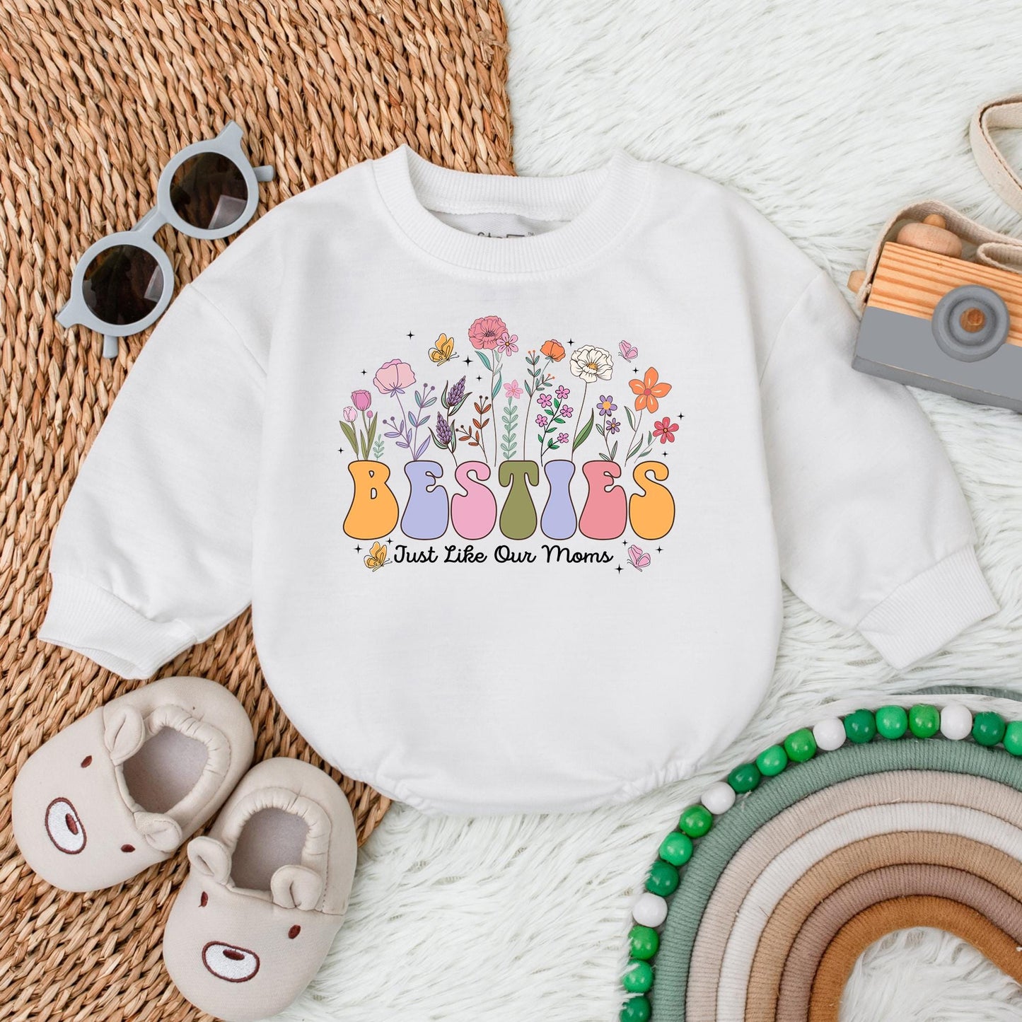 Besties Just Like Our Moms Flower Bubble Romper Newborn Best Friends Outfit Retro Baby Bodysuit Cute Baby Shower Gift