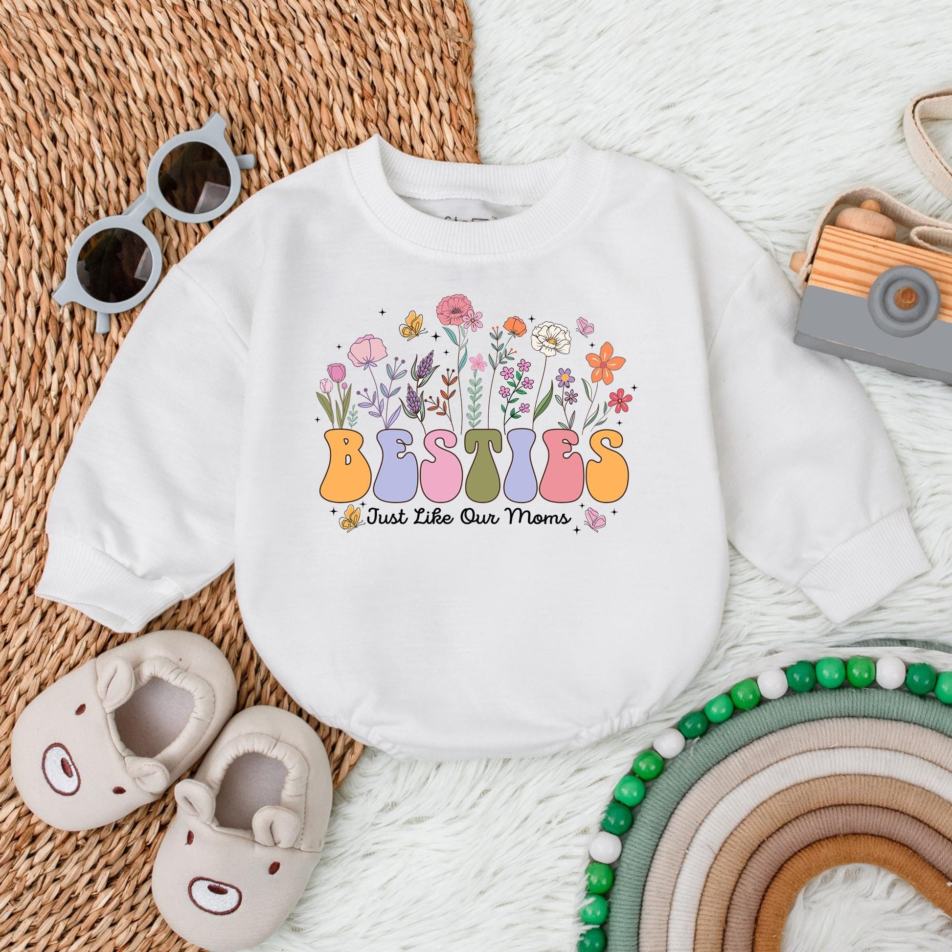 Besties Just Like Our Moms Flower Bubble Romper Newborn Best Friends Outfit Retro Baby Bodysuit Cute Baby Shower Gift