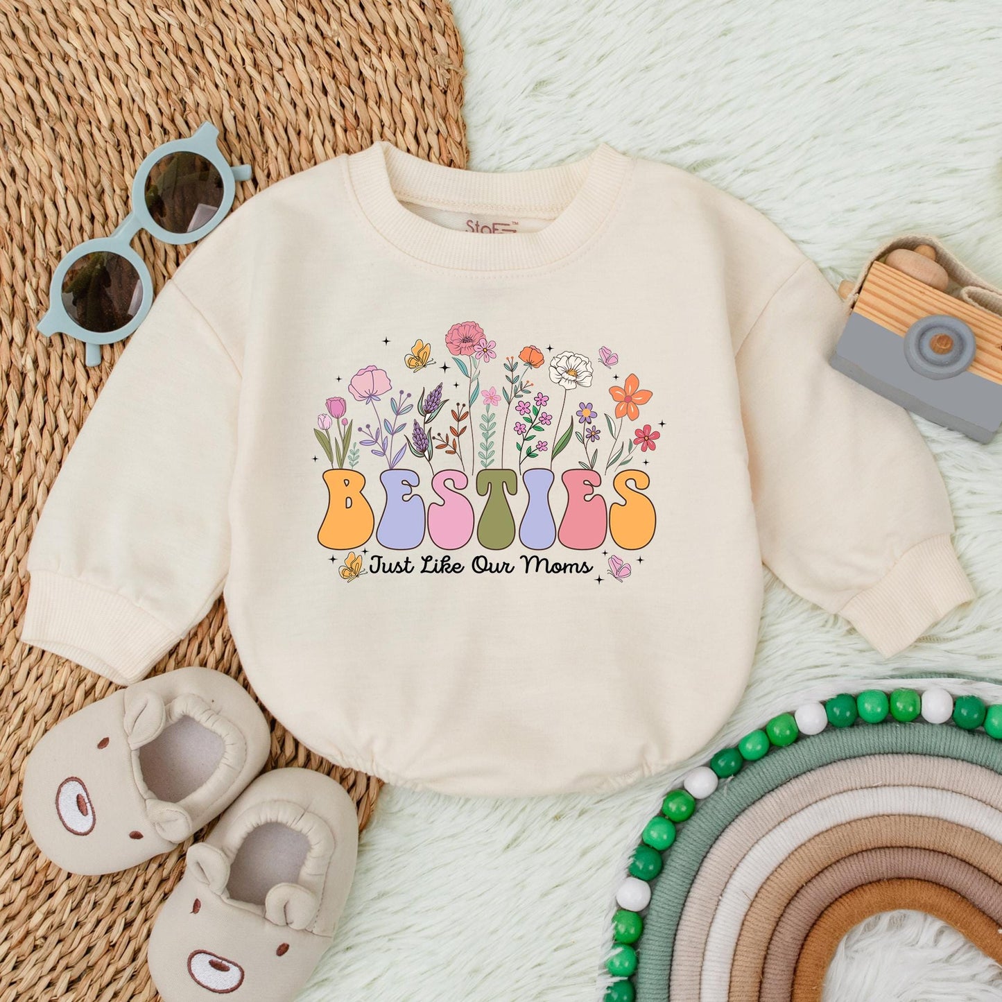 Besties Just Like Our Moms Flower Bubble Romper Newborn Best Friends Outfit Retro Baby Bodysuit Cute Baby Shower Gift