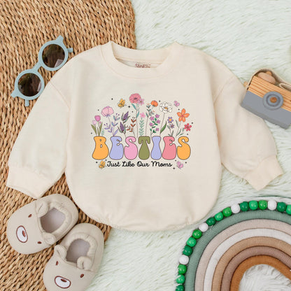 Besties Just Like Our Moms Flower Bubble Romper Newborn Best Friends Outfit Retro Baby Bodysuit Cute Baby Shower Gift