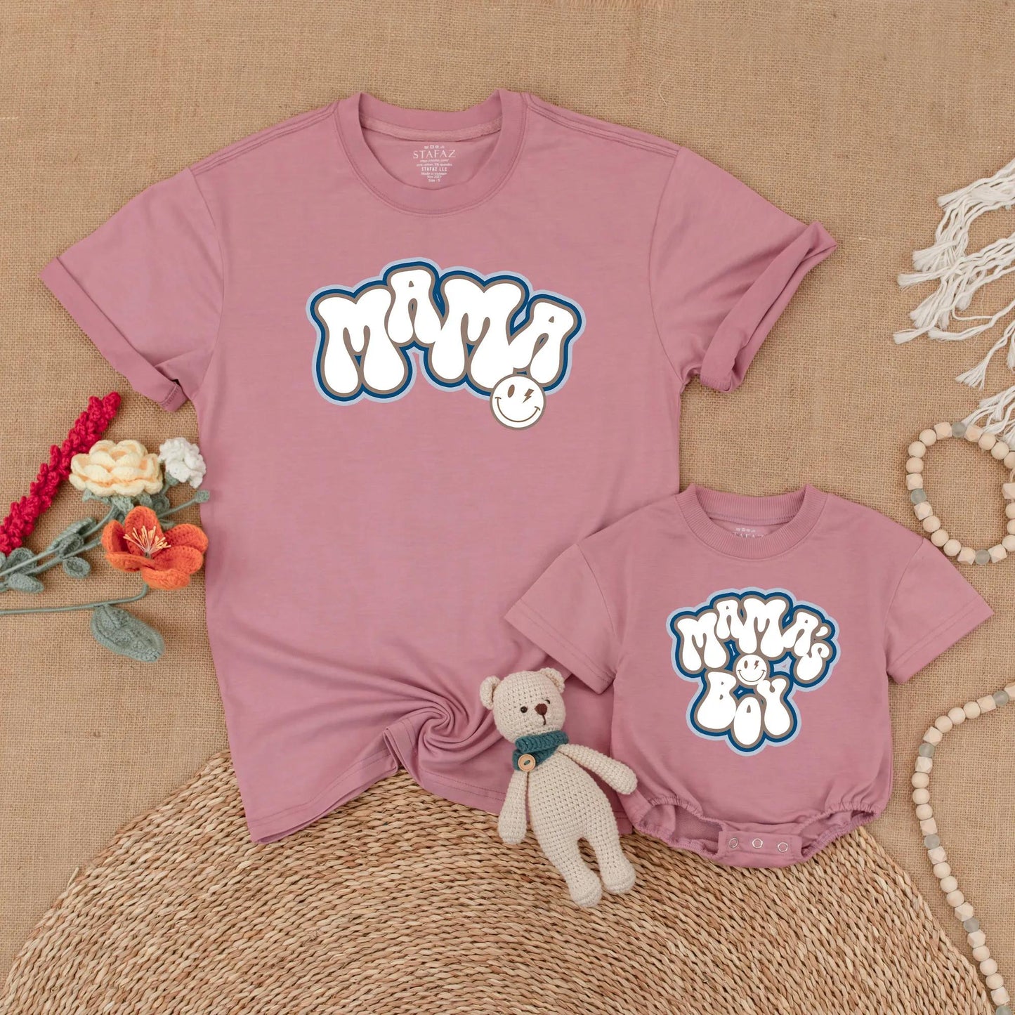 Mama and Son Matching Mother's Day Outfits, Cozy Shirt and Bubble Romper Set for New Mom and Baby Boy First Mothers Day Gift