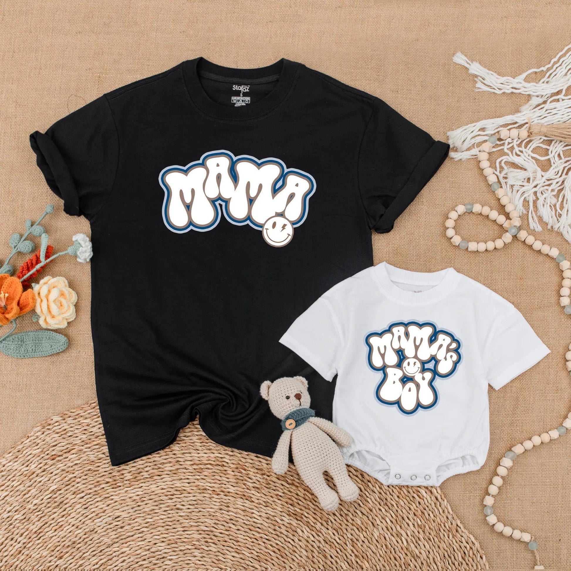 Mama and Son Matching Mother's Day Outfits, Cozy Shirt and Bubble Romper Set for New Mom and Baby Boy First Mothers Day Gift