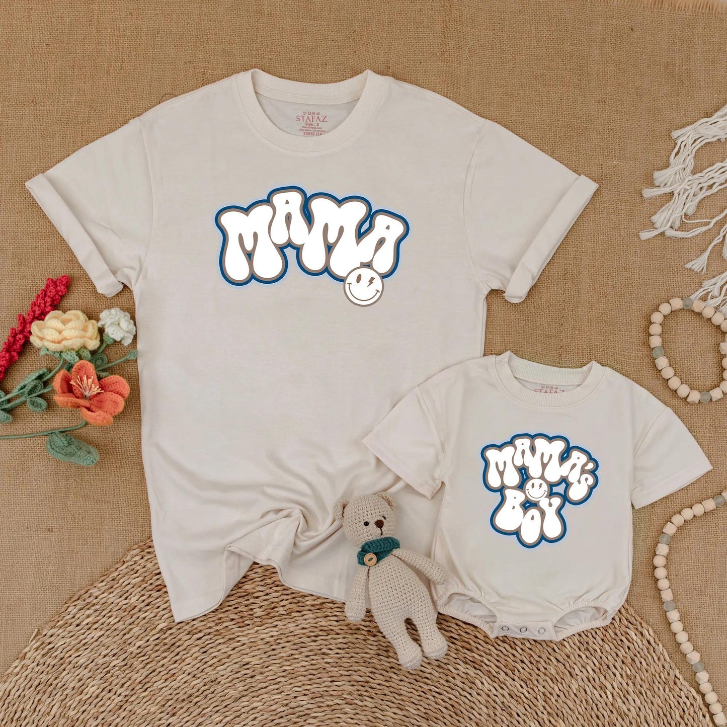 Mama and Son Matching Mother's Day Outfits, Cozy Shirt and Bubble Romper Set for New Mom and Baby Boy First Mothers Day Gift