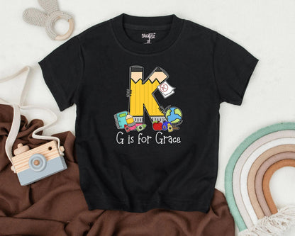 Custom Name Apple Toddler Tee First Day of School Outfit Preschool Kindergarten Personalized Back to School Shirt