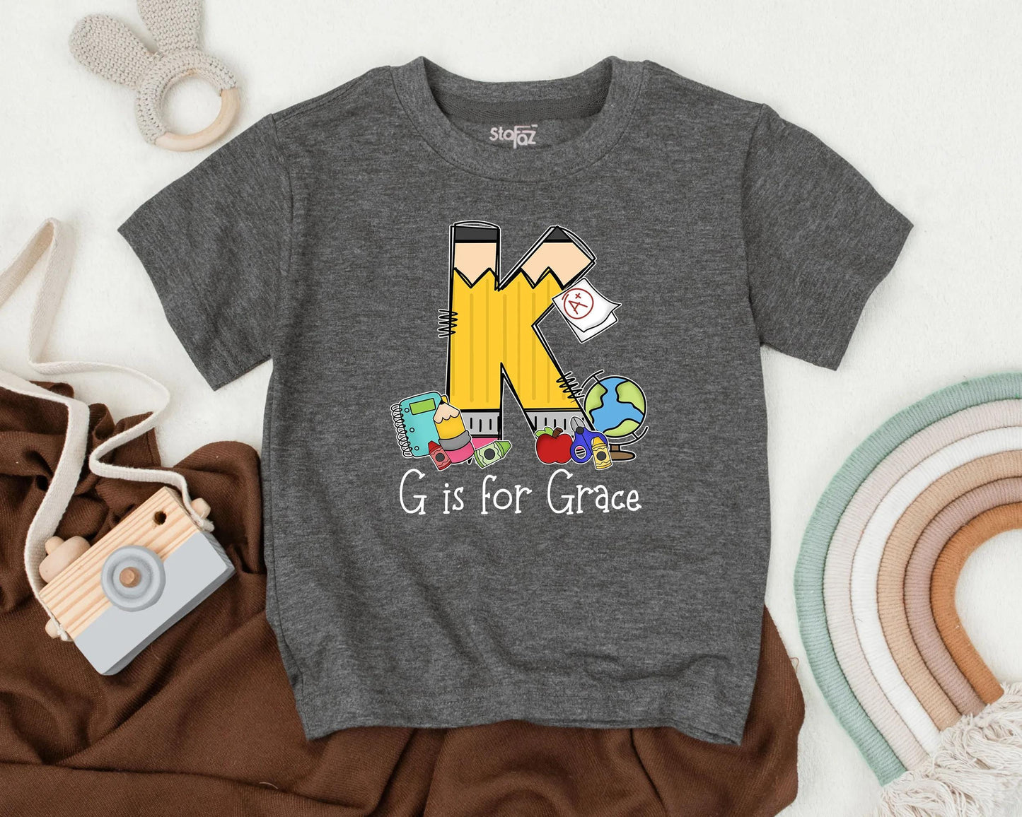 Custom Name Apple Toddler Tee First Day of School Outfit Preschool Kindergarten Personalized Back to School Shirt