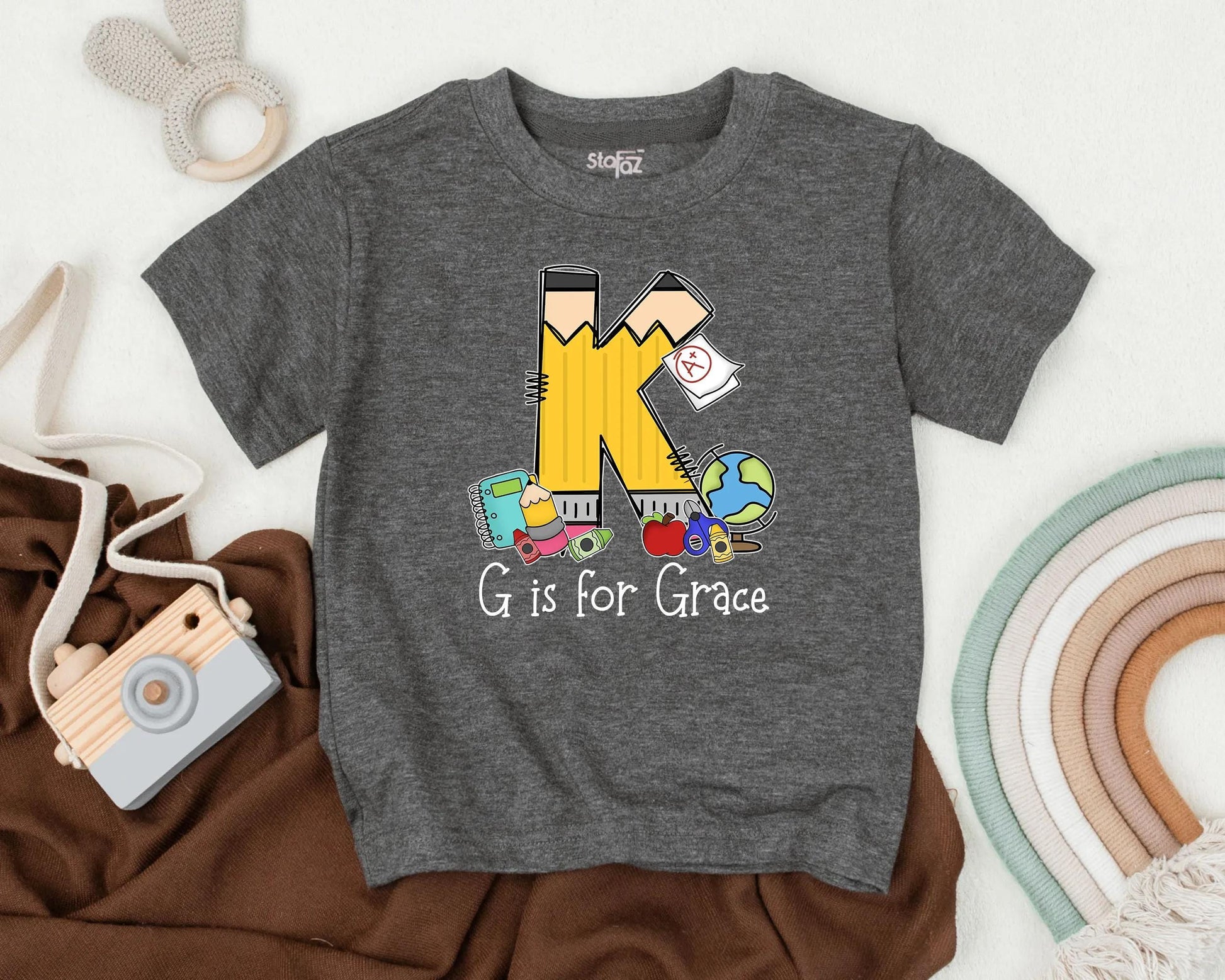 Custom Name Apple Toddler Tee First Day of School Outfit Preschool Kindergarten Personalized Back to School Shirt