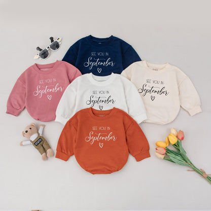 See You in September Baby Romper, Fall Reveal Outfit, Baby Shower Gift, Newborn Coming Soon Clothes, Soft & Cute Reveal