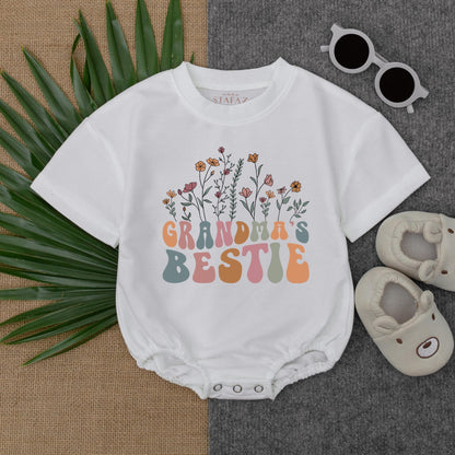 Grandma's Bestie Floral Wildflower Baby Romper Newborn Girl Gift from Grandma Cute Retro Outfit for Baby Shower Spring