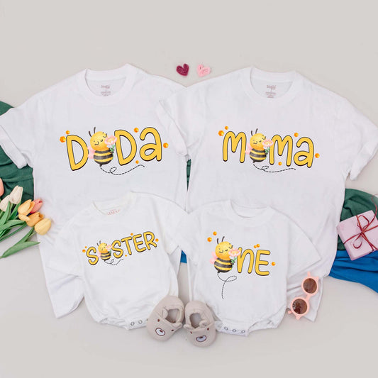 Personalized Bee 1st Birthday Family Matching Shirts for Mommy Daddy and Child Bumblebee Party Outfit Gift Idea First Birthday Celebration