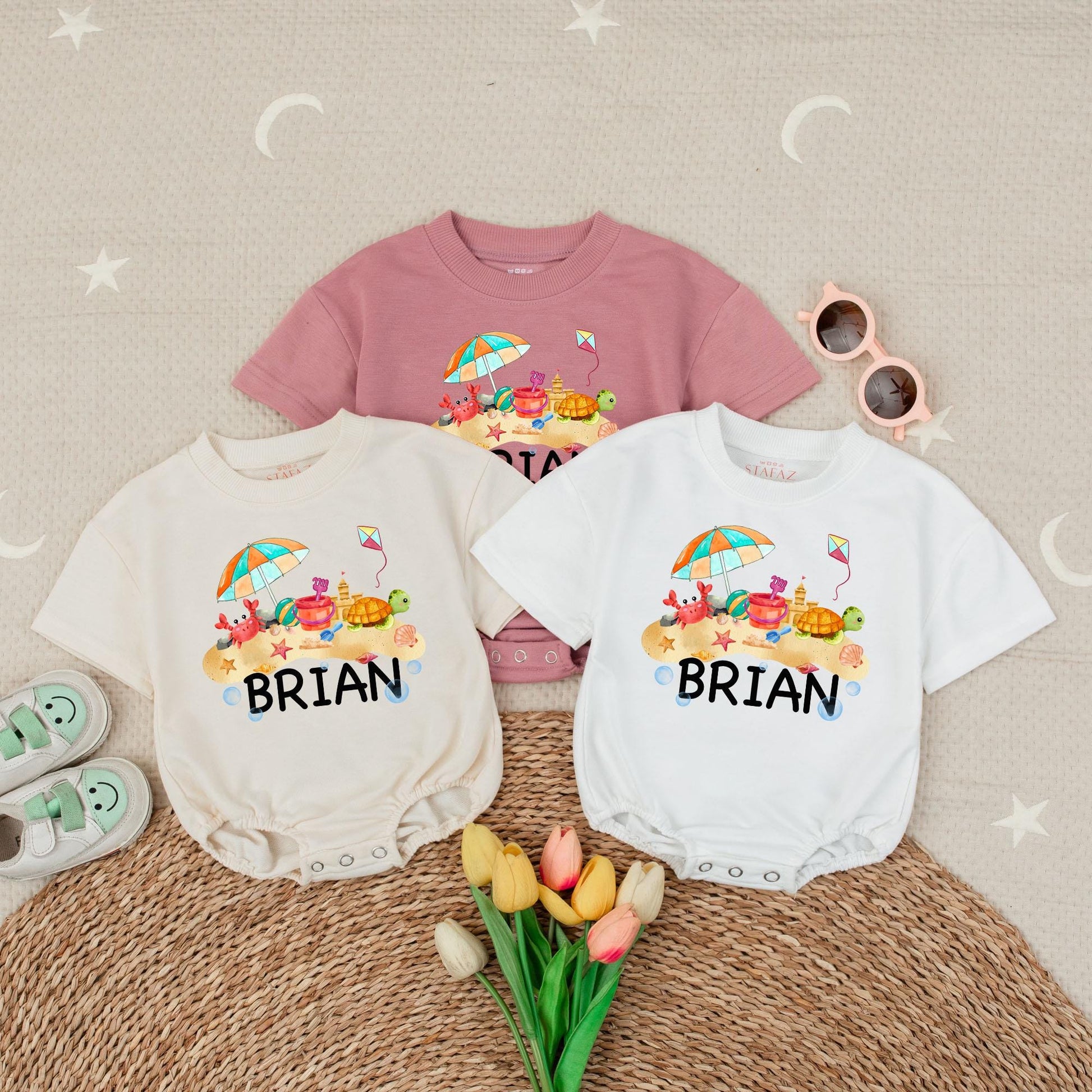 Personalized My First Beach Vacation Baby Romper Summer Bodysuit Infant Girl/Boy Outfit Shower Gift Vacation Romper 1st Vacation