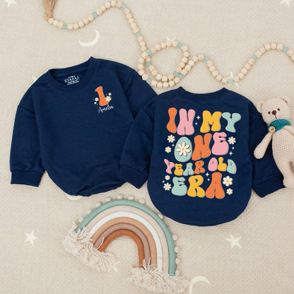 Personalized In My One Year Old Era Birthday Baby Romper Rainbow Floral Design First Birthday Outfit Amelia