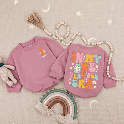 Personalized In My One Year Old Era Birthday Baby Romper Rainbow Floral Design First Birthday Outfit Amelia