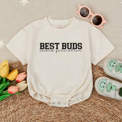 Best Buds Second Generation Baby Romper Short Sleeves Baby Announcement Best Friend Outfit Baby Shower Gift Cute New Baby Clothes