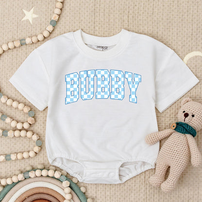 BUBBY Baby Boy Romper, My First Birthday Outfit, Cute Bodysuit, Summer Clothes for Baby Boys, Playful Checkerboard Design