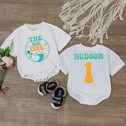 Custom Summer First Birthday Boy Romper Ocean Theme The Big One Outfit Soft Comfortable Coastal Baby Bodysuit Island Vacation Style
