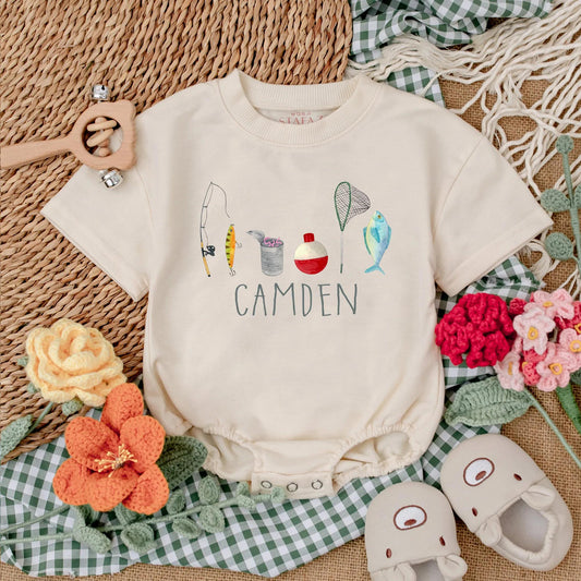 Personalized Fishing Baby Boy Romper Father's Day Bodysuit Newborn Fishing Coming Home Outfit Gift for Dad
