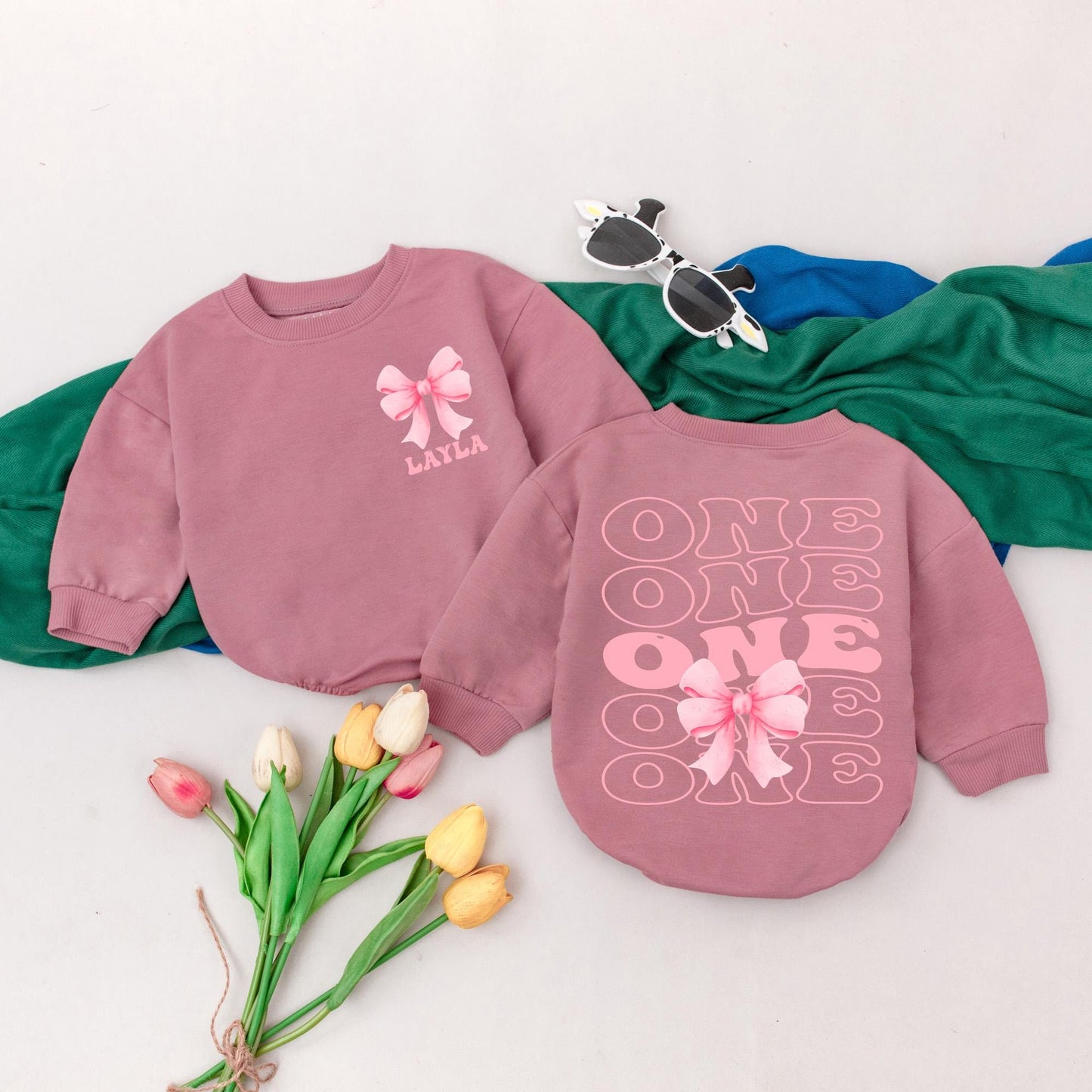 Personalized Pink Bow 1st Birthday Girl Romper Cute Custom Name Infant Bodysuit Baby Shower Gift Outfit Celebration