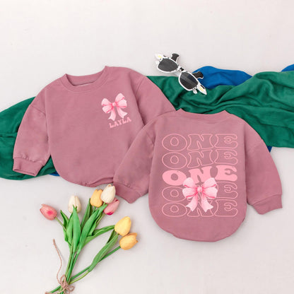 Personalized Pink Bow 1st Birthday Girl Romper Cute Custom Name Infant Bodysuit Baby Shower Gift Outfit Celebration
