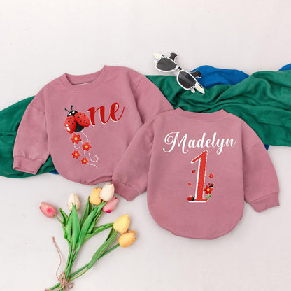 Personalized Ladybug First Birthday Girl Romper with Name Red Floral Baby Bodysuit Adorable Bug Party Celebration Gift