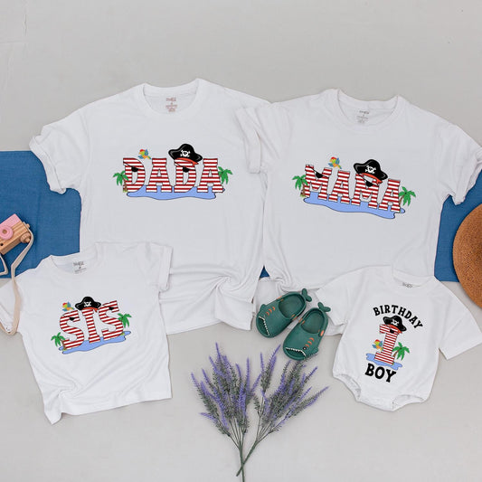 Ahoy Matey Pirate Family Birthday Shirts, Matching Pirate Theme Outfit Set for Mom, Dad, Baby Boy, Sister, Cute First Birthday, Matching Family Tees