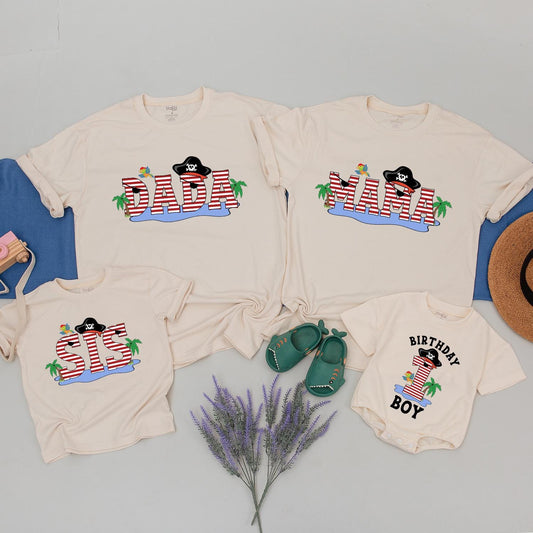 Ahoy Matey Pirate Family Birthday Shirts, Matching Pirate Theme Outfit Set for Mom, Dad, Baby Boy, Sister, Cute First Birthday, Matching Family Tees