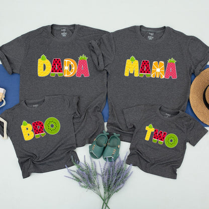 Fruit Matching Family T-Shirts Adorable Summer Outfit for First Birthday Parties and Outings Personalized with Your Names