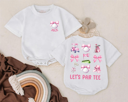 Customized Golf Baby Bubble Romper Let's Par Tee Outfit Cute Pink Golf Birthday Girl Baby Clothes