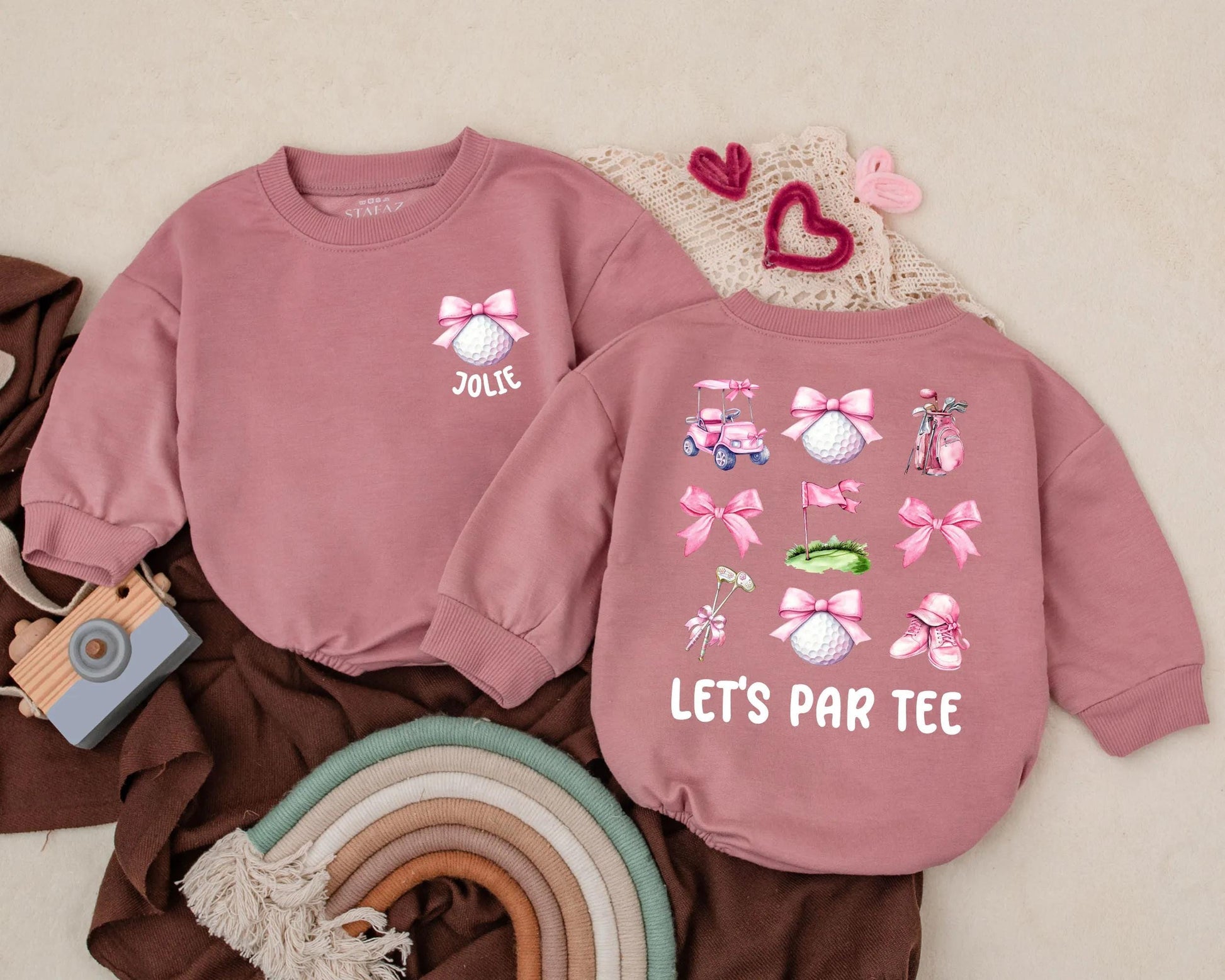 Customized Golf Baby Bubble Romper Let's Par Tee Outfit Cute Pink Golf Birthday Girl Baby Clothes
