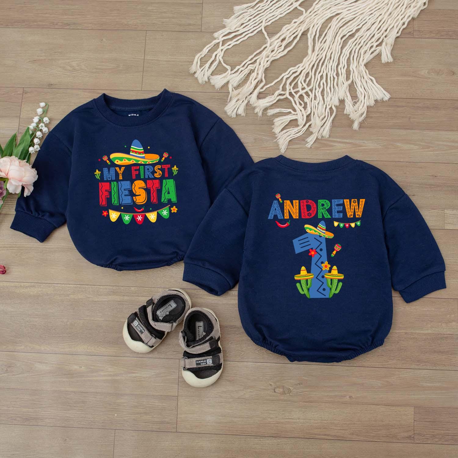 My First Fiesta Baby Boy Mexican Theme Bubble Romper Birthday Outfit Newborn Bodysuit